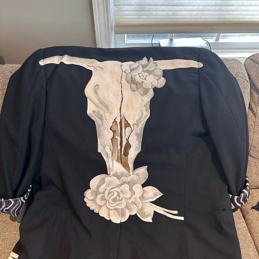 Black Jacket with Skull and Rose Design